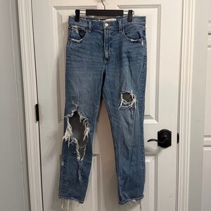 ABERCROMBIE & FITCH High Rise Ripped Distressed Mom Jean Size 8 Long